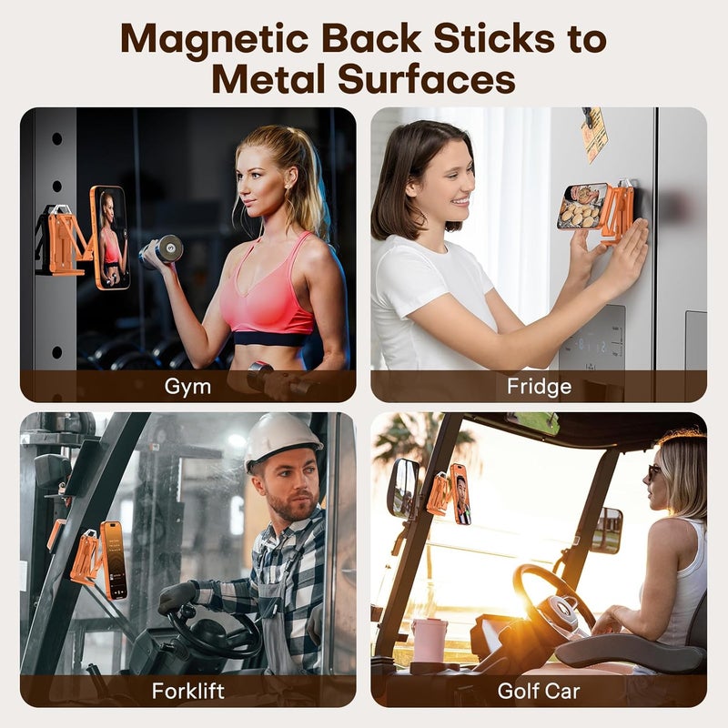 Omoton 360°Rotating for MagSafe Tripod Mount, Adjustable Aluminum Magnetic Phone Tripod for iPhone 17/16/15/14 Pro Max Air, Foldable Cell Phone Stand Fits Vlog, Gym, Travel Essentials, Orange - Image 4